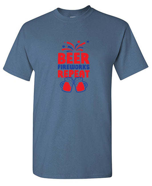 Funny T-Shirts design "Beer, Firewords, Repeat 4th of July T Shirt"