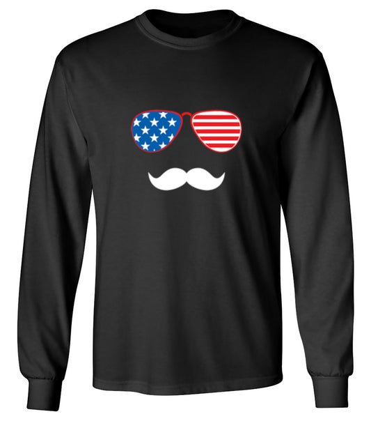 Funny T-Shirts design "Flag Sunglasses Moustache - Patriotic Shirt this Independence Day - Long Sleeve"