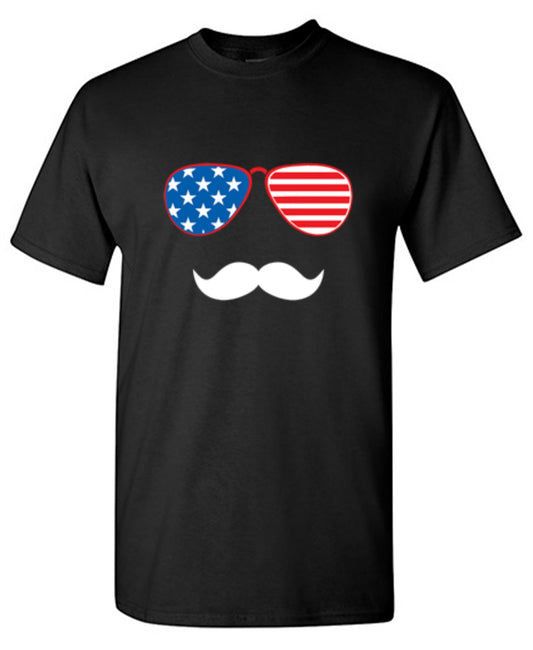 Funny T-Shirts design "Flag Sunglasses Moustache - Patriotic Shirt this Independence Day"
