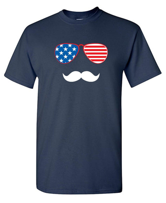 Funny T-Shirts design "Flag Sunglasses Moustache - Patriotic Shirt this Independence Day"