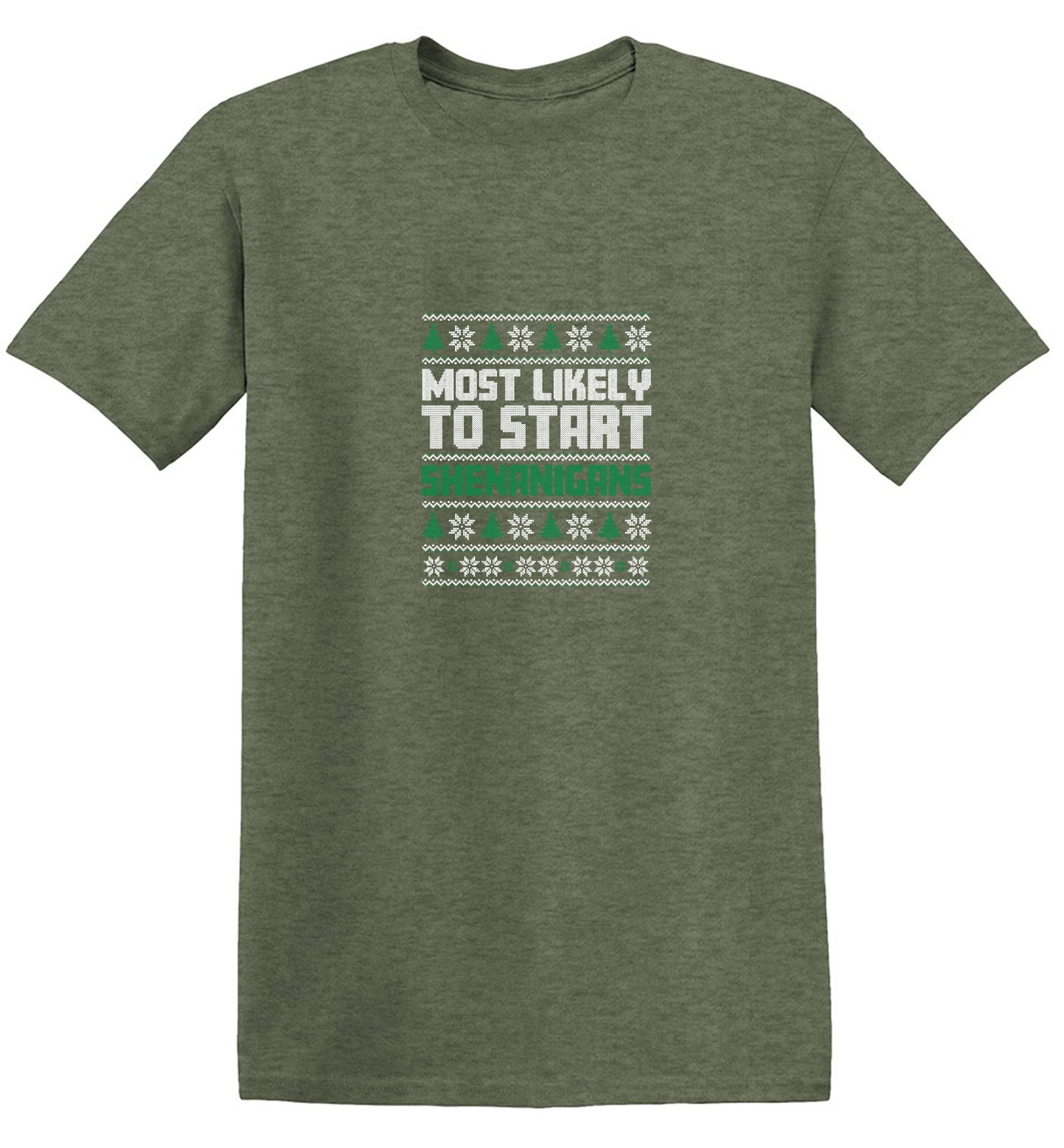 Funny T-Shirts design "Most Likely To Start Shenanigans T-Shirt"
