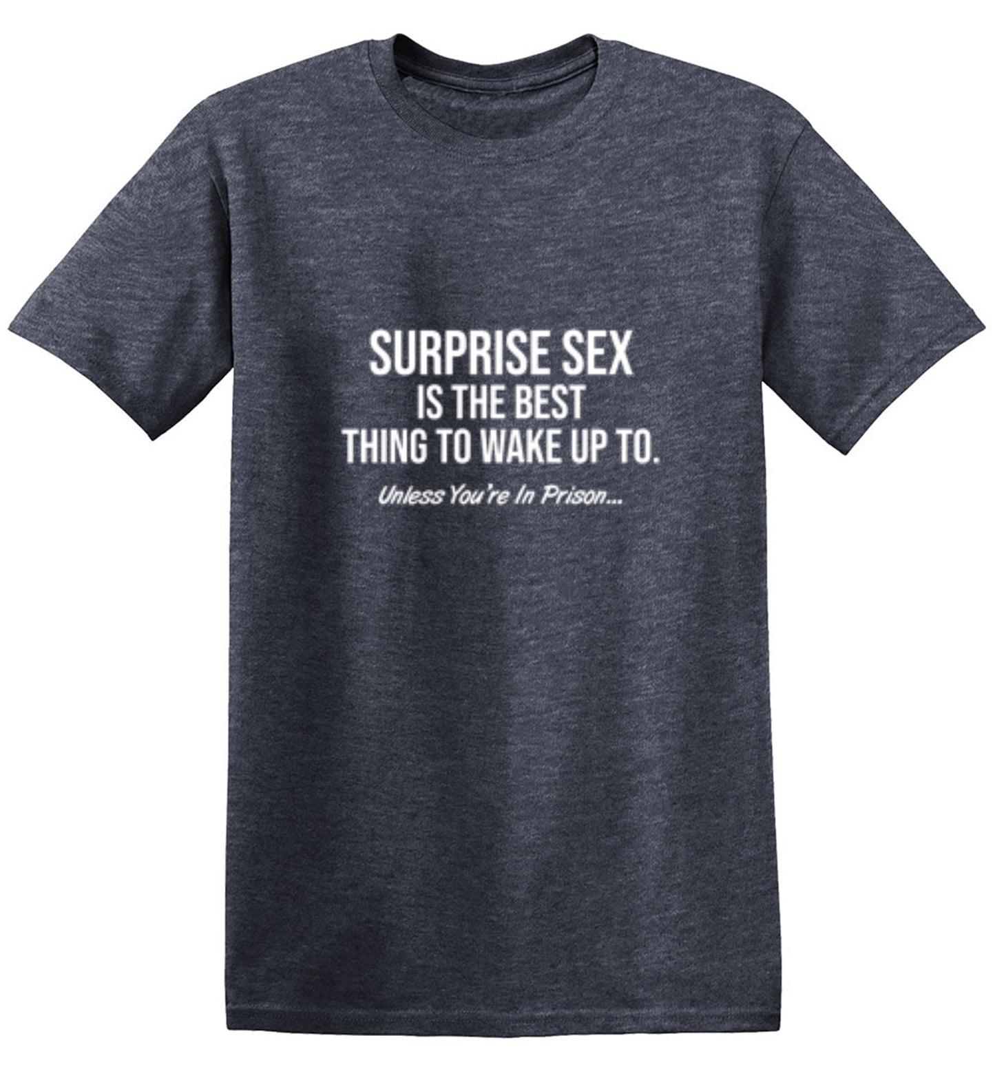 Funny T-Shirts design "Surprise Sex Is The Best Thing To Wake Up To. Unless You're In Prison. T-Shirt"
