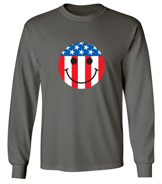 Funny T-Shirts design "American Flag Smile - Patriotic Shirt - Long Sleeve"