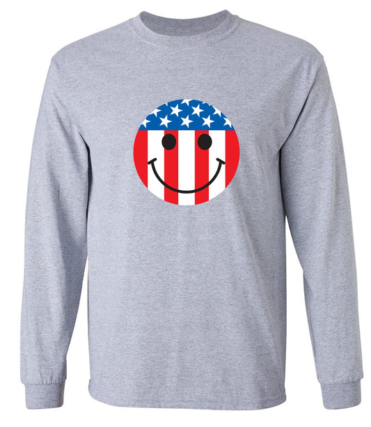 Funny T-Shirts design "American Flag Smile - Patriotic Shirt - Long Sleeve"