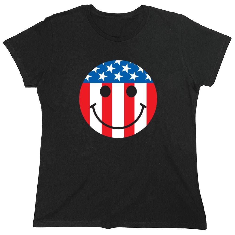 Funny T-Shirts design "American Flag Smile - Patriotic Shirt - Womens"