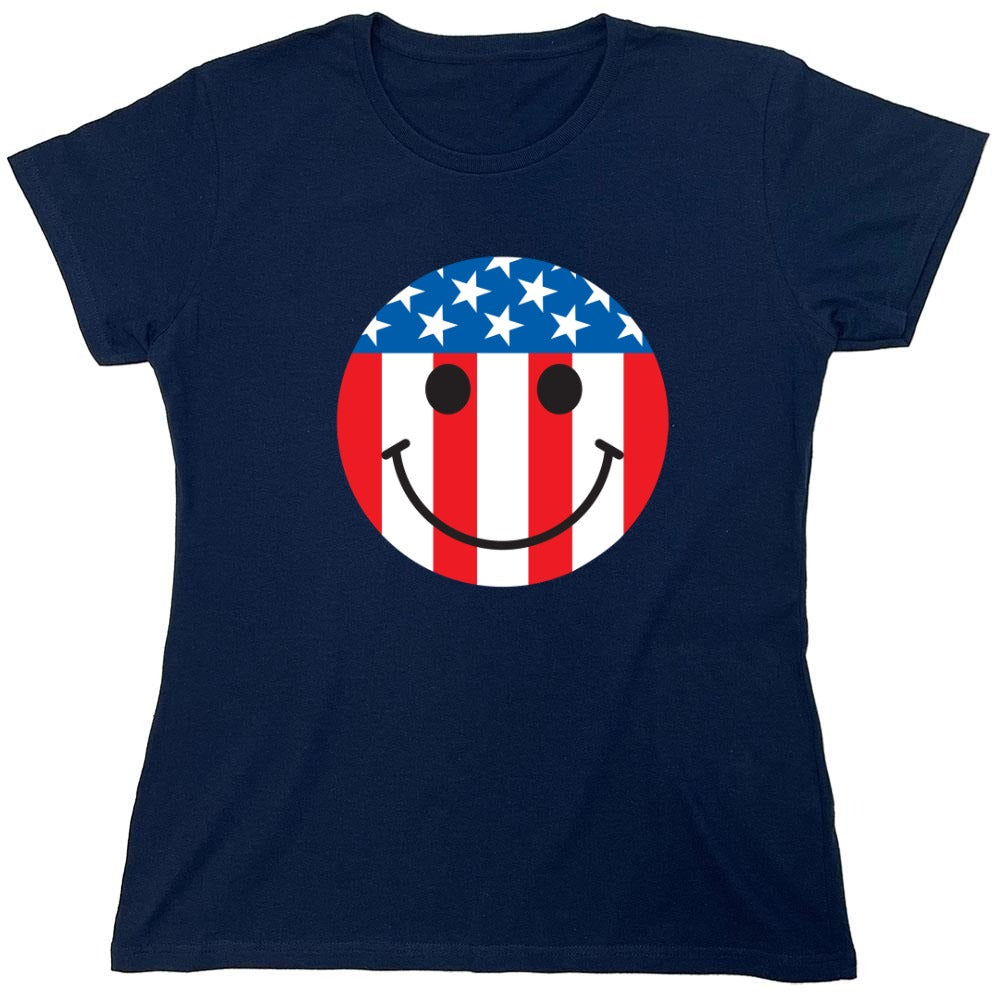 Funny T-Shirts design "American Flag Smile - Patriotic Shirt - Womens"