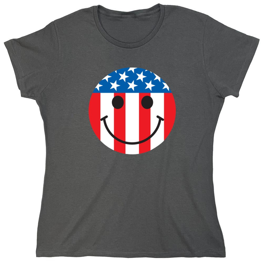 Funny T-Shirts design "American Flag Smile - Patriotic Shirt - Womens"