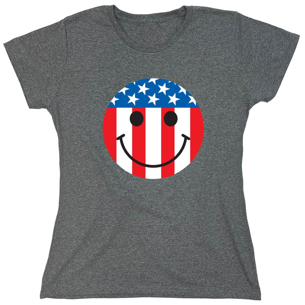 Funny T-Shirts design "American Flag Smile - Patriotic Shirt - Womens"