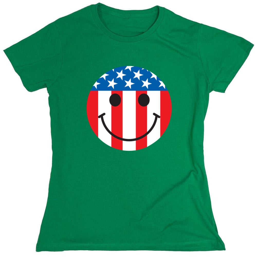 Funny T-Shirts design "American Flag Smile - Patriotic Shirt - Womens"