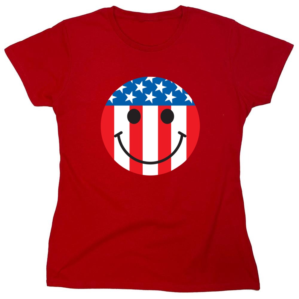 Funny T-Shirts design "American Flag Smile - Patriotic Shirt - Womens"