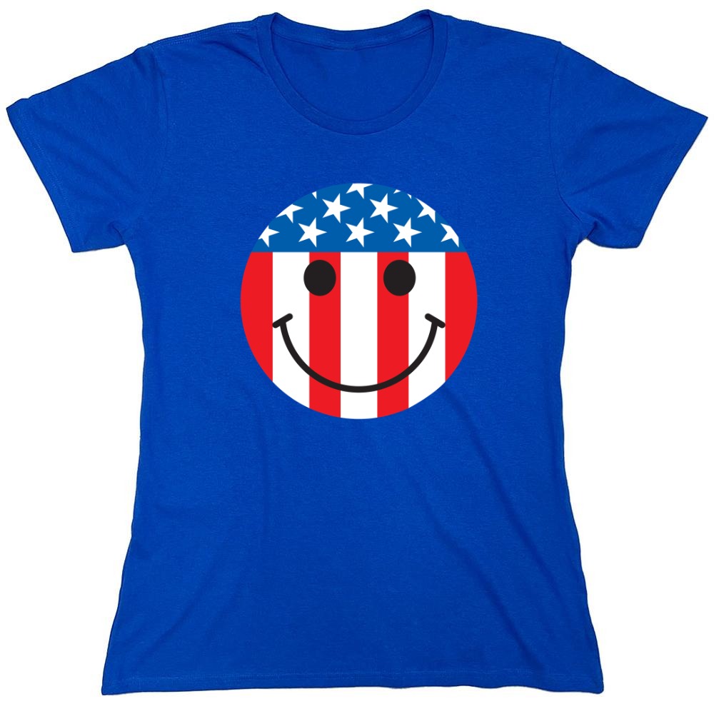 Funny T-Shirts design "American Flag Smile - Patriotic Shirt - Womens"