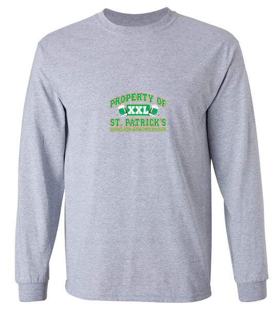 Funny T-Shirts design "Property Of St. Patrick's School For Wayward Drunks - Long Sleeve"