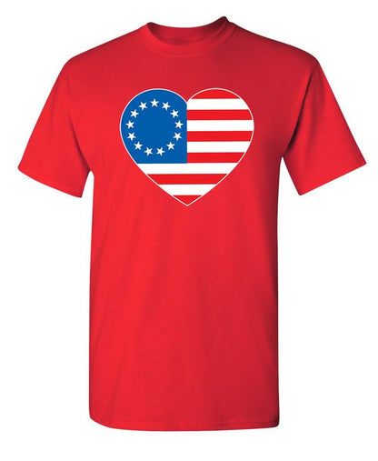 Betsy Ross Heart Shaped American Flag - Patriotic T-Shirt