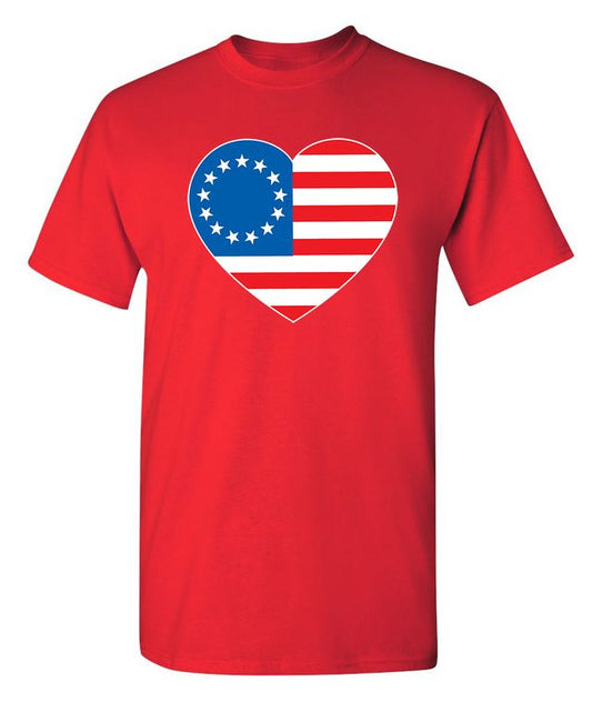 Betsy Ross Heart Shaped American Flag - Patriotic T-Shirt