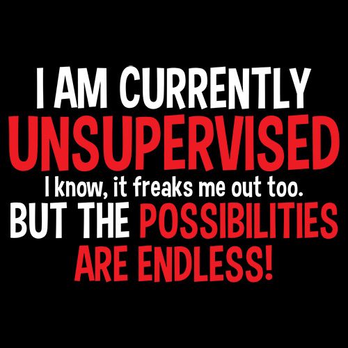 Funny T-Shirts design "I Am Currently Unsupervised - I Know, It Freaks Me Out Too. But The Possibilities Are Endless!"